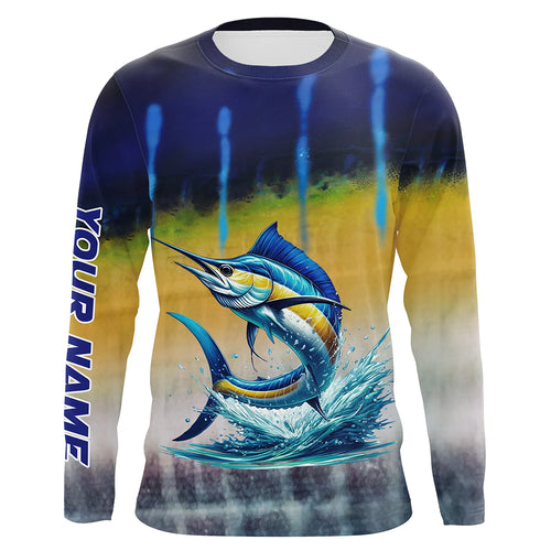 Personalized Marlin Fishing jerseys, Marlin scales UV protection performance saltwater fishing shirt NQS5254