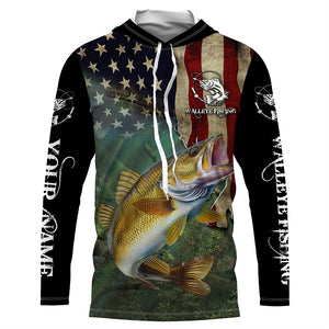 Walleye Fishing 3D American Flag Patriotic Customize name UV protection long sleeve fishing shirts NQS467
