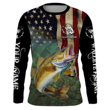 Load image into Gallery viewer, Walleye Fishing 3D American Flag Patriotic Customize name UV protection long sleeve fishing shirts NQS467