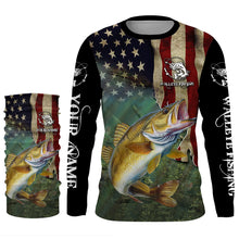 Load image into Gallery viewer, Walleye Fishing 3D American Flag Patriotic Customize name UV protection long sleeve fishing shirts NQS467