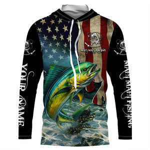 Mahi Mahi ( Dorado) Fishing 3D American Flag Patriotic Customize name All over print fishing shirts NQS468