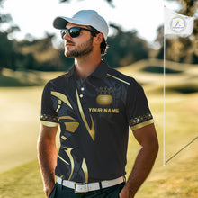 Load image into Gallery viewer, Black and Gold crown Men golf polo shirts Custom Golf Team jerseys, cool golf gifts NQS10125