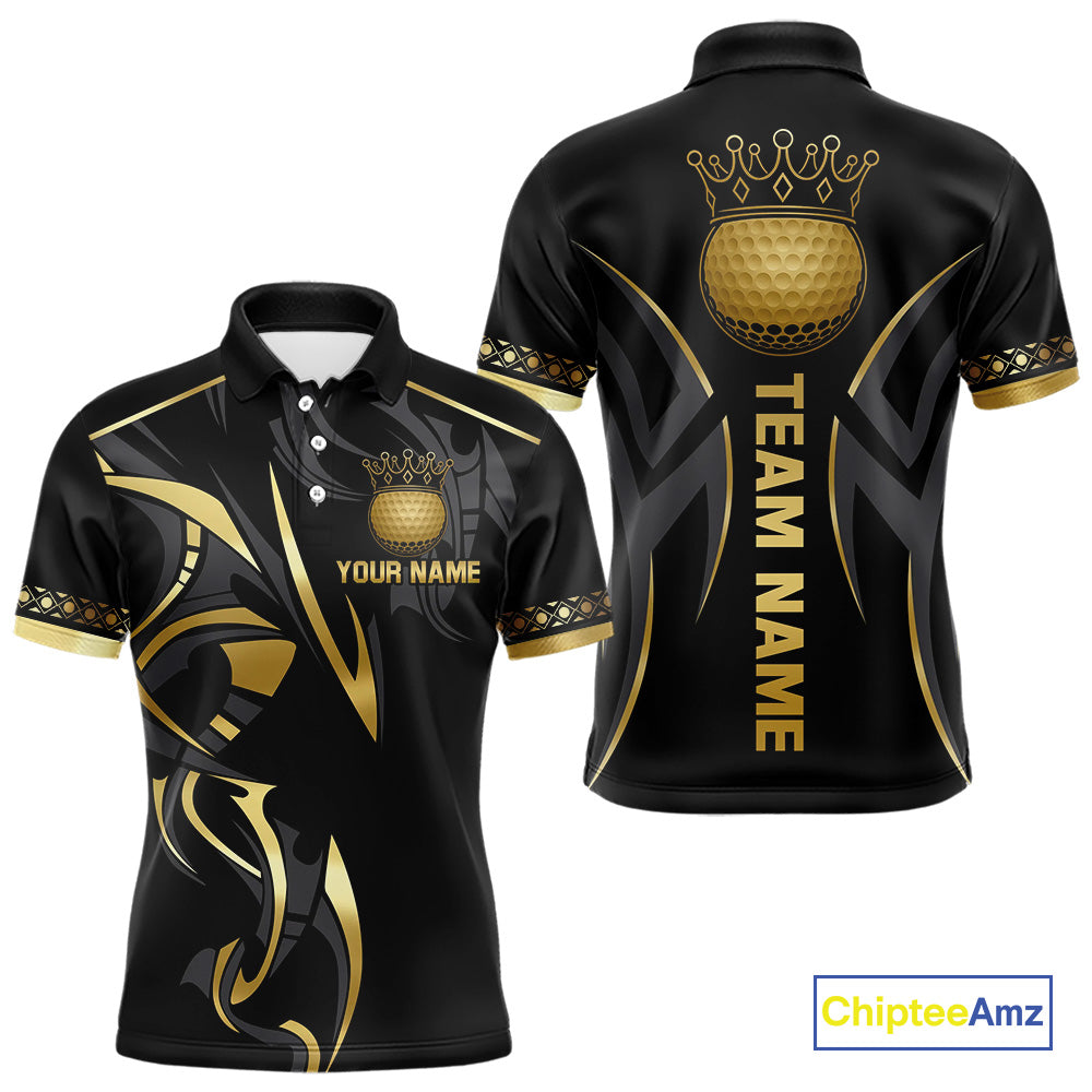 Black and Gold crown Men golf polo shirts Custom Golf Team jerseys, cool golf gifts NQS10125