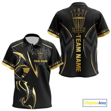 Load image into Gallery viewer, Black and Gold crown Disc golf polo shirts for Kid Custom Disc Golf Team jerseys, disc golf gifts NQS10126
