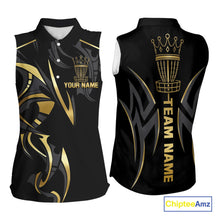 Load image into Gallery viewer, Black and Gold crown Disc golf sleeveless polo shirts Custom Disc Golf Team jerseys, disc golf gifts NQS10126