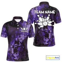 Load image into Gallery viewer, Purple Camo Bowling Polo, Quarter Zip Shirts For Men Custom Bowling Team Jerseys, Gift For Bowlers NQS10455