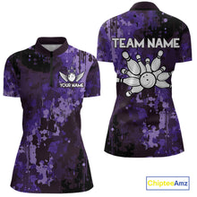 Load image into Gallery viewer, Purple Camo Bowling Polo, Quarter Zip Shirts For Women Custom Bowling Team Jerseys, Gift For Bowlers NQS10455