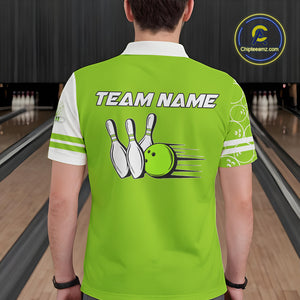 Men Bowling Polo, 1/4 Zip Shirt Custom white & green camo vintage bowling shirts, mens bowling jersey NQS10457