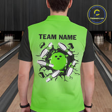 Load image into Gallery viewer, Personalized Black and Green Retro Bowling Polo, Quarter Zip Team Shirts For Men Custom Bowling Gifts NQS10460