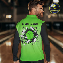 Load image into Gallery viewer, Personalized Black and Green Retro Bowling Polo, Quarter Zip Team Shirts For Men Custom Bowling Gifts NQS10460
