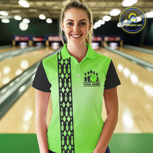 Load image into Gallery viewer, Personalized Black and Green Retro Bowling Polo, Quarter Zip Team Shirt For Women Custom Bowling Gift NQS10460