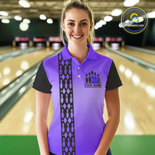 Load image into Gallery viewer, Personalized Black &amp; Purple Retro Bowling Polo, Quarter Zip Team Shirt For Women Custom Bowling Gift NQS10461