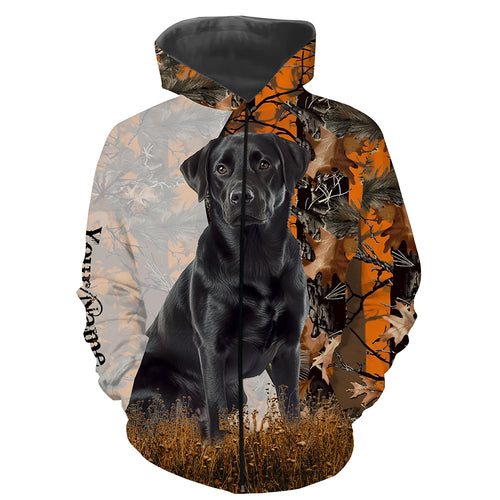 Black Labrador Retriever dog hunting orange camo Custom Name Full Printing Shirts, Labs Hunting Gifts NQS4137