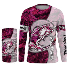 Load image into Gallery viewer, Largemouth Bass fishing pink girl Camo Custom name long sleeve UV shirt fishing shirts, leggings NQS1177