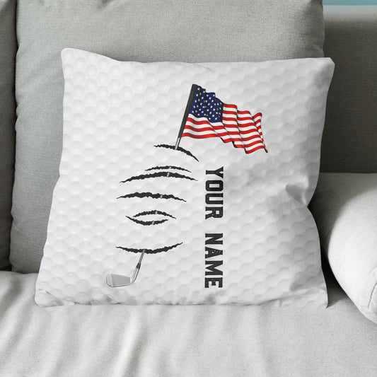 Personalized white golf ball skin pillow American flag 4th July custom name gifts for golf lovers NQS7020