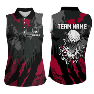 Black and Red Camo pattern Womens Sleeveless Polo Shirts custom ladies golf tops, cool golf gifts NQS9185