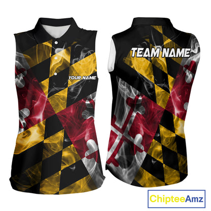 Smoke Maryland Flag Black Sleeveless Golf tops Custom patriotic Team Ladies Golf Outfit NQS11467