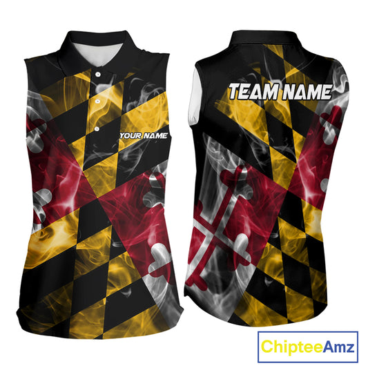 Smoke Maryland Flag Black Sleeveless Golf tops Custom patriotic Team Ladies Golf Outfit NQS11467