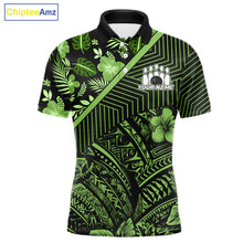 Load image into Gallery viewer, Black and Green tribal pattern Bowling Polo, 1/4 zip Shirts For Men Custom Team Bowling Jerseys NQS11469