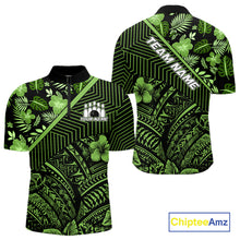 Load image into Gallery viewer, Black and Green tribal pattern Bowling Polo, 1/4 zip Shirts For Men Custom Team Bowling Jerseys NQS11469