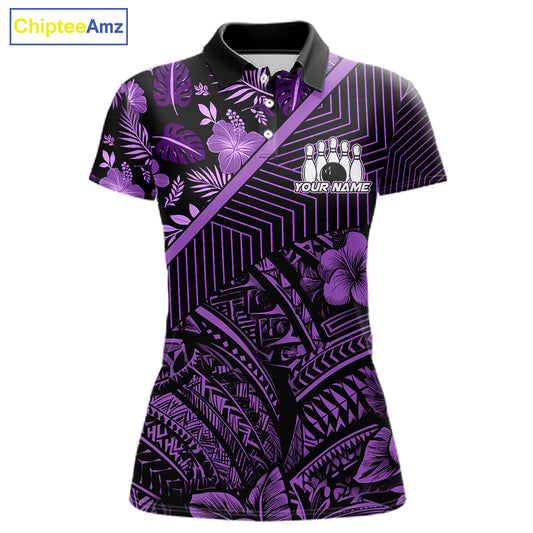 Black and Purple tribal pattern Bowling Polo, 1/4 zip Shirts For Women Custom Team Bowling Jerseys NQS11470