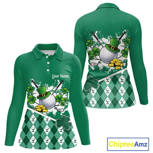 Green argyle pattern St Patrick Golf Polo Golf shirts for Women Custom gifts for the golfer NQS11476