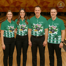 Load image into Gallery viewer, Green argyle pattern St Patrick Bowling Polo, 1/4 zip shirts for Men Custom team bowling jerseys NQS11477