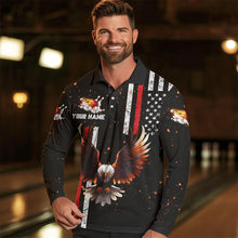 Load image into Gallery viewer, Personalized Black American Flag Flame Eagle Bowling Shirts For Men Custom patriotic bowling jerseys NQS9549