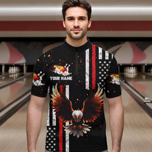 Load image into Gallery viewer, Personalized Black American Flag Flame Eagle Bowling Shirts For Men Custom patriotic bowling jerseys NQS9549