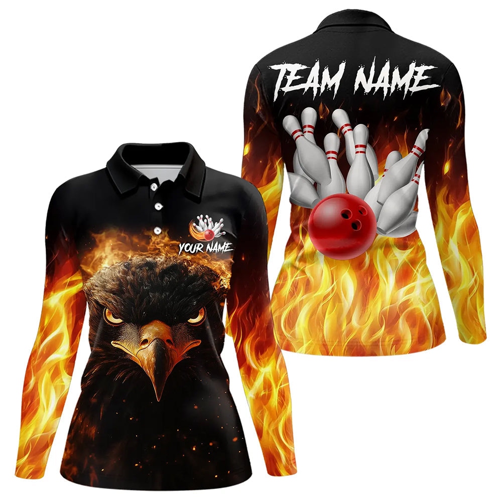 Flame Eagle Women Bowling Polo, Quarter Zip Shirt Custom team ladies bowling outfit gifts for bowlers NQS9708