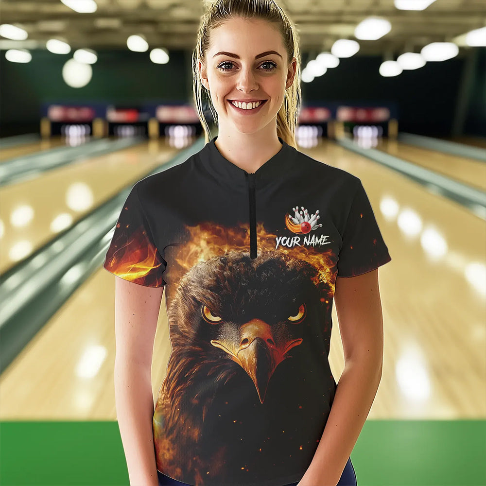 Flame Eagle Women Bowling Polo, Quarter Zip Shirt Custom team ladies bowling outfit gifts for bowlers NQS9708