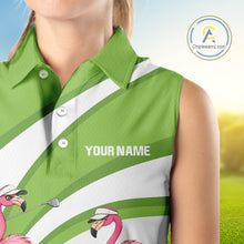 Load image into Gallery viewer, Funny Pink Flamingo Sleeveless Golf Polo Shirts for Women Custom Green and White ladies golf attire NQS11747
