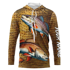 Redfish fishing scales Custom Name long sleeve Fishing Shirts, personalized red drum fishing jerseys NQS5266