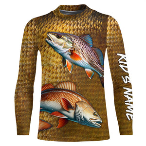 Redfish fishing scales Custom Name long sleeve Fishing Shirts, personalized red drum fishing jerseys NQS5266