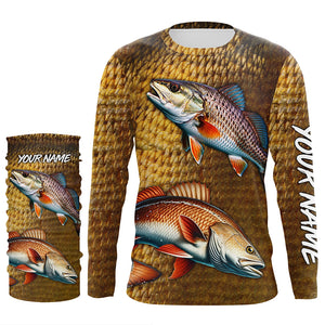 Redfish fishing scales Custom Name long sleeve Fishing Shirts, personalized red drum fishing jerseys NQS5266