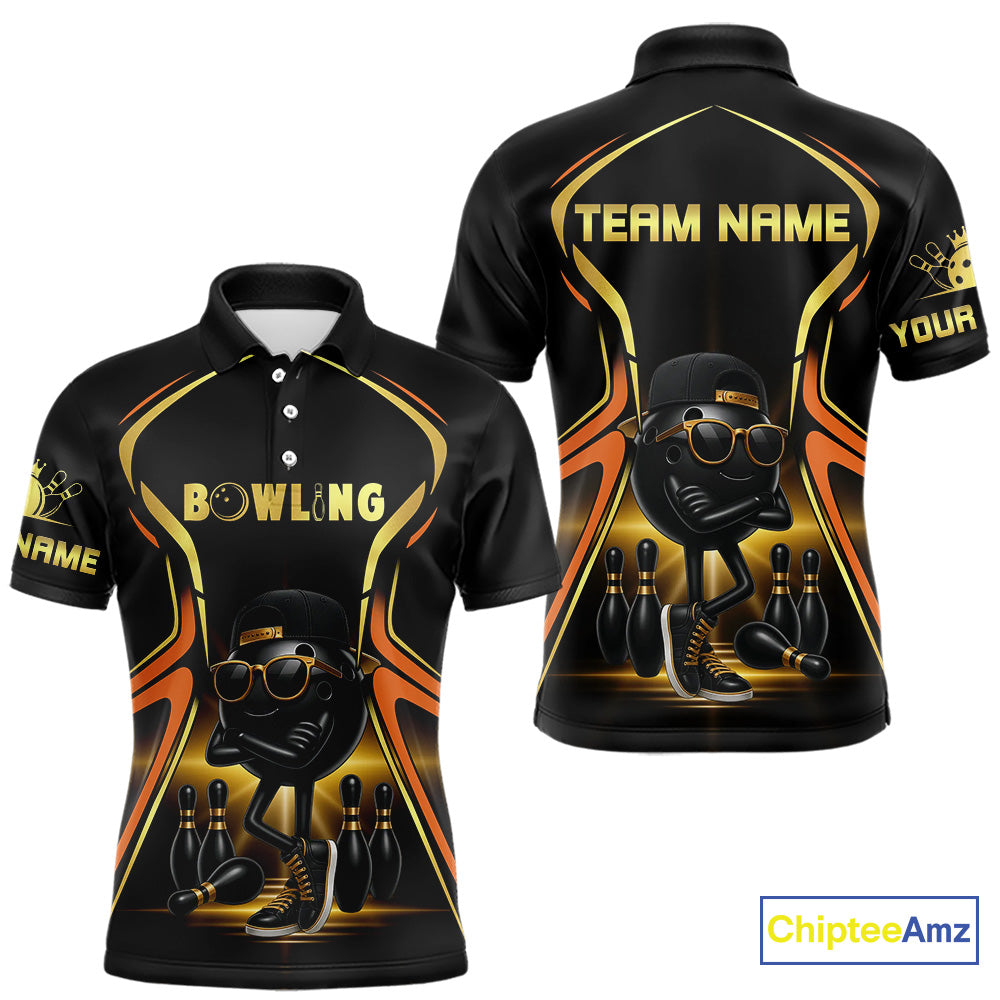 Black and Gold Funny bowling ball and pins Bowling shirts for Men Custom cool bowling team jerseys NQS10273