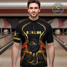 Load image into Gallery viewer, Black and Gold Funny bowling ball and pins Bowling shirts for Men Custom cool bowling team jerseys NQS10273
