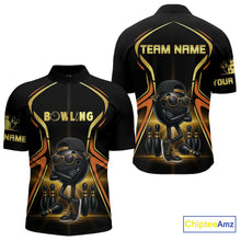 Load image into Gallery viewer, Black and Gold Funny bowling ball and pins Bowling shirts for Men Custom cool bowling team jerseys NQS10273