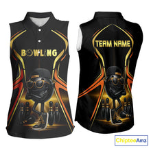 Load image into Gallery viewer, Black and Gold Funny bowling ball and pins Bowling Sleeveless Polos Custom cool bowling team jerseys NQS10273