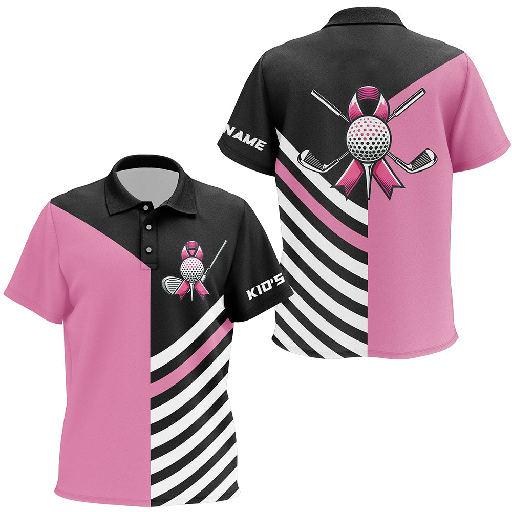 Black and Pink ribbon golf ball clubs Kid golf polo shirts custom Breast Cancer awareness golf shirts NQS8278