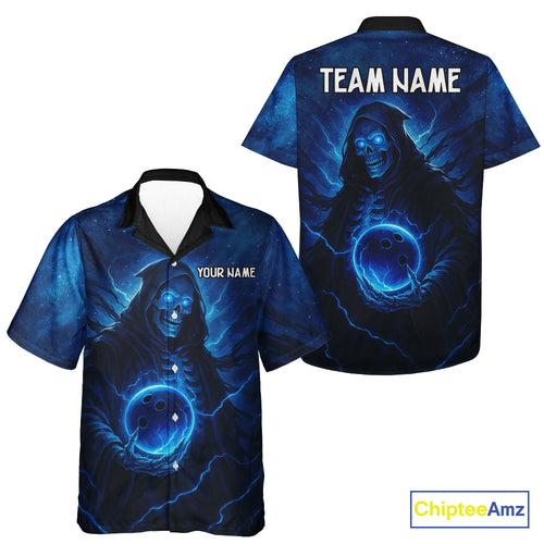 Blue Thunder Lightning Skull Reaper Bowling Hawaiian Shirt Custom Team Bowling Jerseys For Bowlers NQS10679