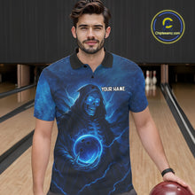Load image into Gallery viewer, Blue Thunder Lightning Skull Reaper Bowling Shirts For Men Custom Team Bowling Jerseys For Bowlers NQS10679