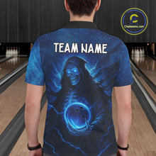 Load image into Gallery viewer, Blue Thunder Lightning Skull Reaper Bowling Shirts For Men Custom Team Bowling Jerseys For Bowlers NQS10679