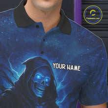 Load image into Gallery viewer, Blue Thunder Lightning Skull Reaper Bowling Shirts For Men Custom Team Bowling Jerseys For Bowlers NQS10679