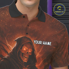Load image into Gallery viewer, Orange Thunder Lightning Skull Reaper Bowling Shirts For Men Custom Halloween Team Bowling Jerseys NQS10680