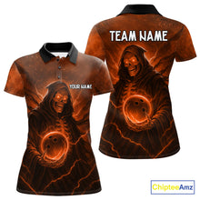 Load image into Gallery viewer, Orange Thunder Lightning Skull Reaper Bowling Shirts For Women Custom Halloween Team Bowling Jerseys NQS10680