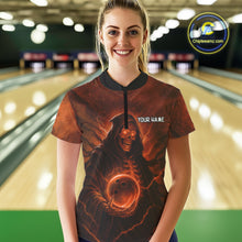 Load image into Gallery viewer, Orange Thunder Lightning Skull Reaper Bowling Shirts For Women Custom Halloween Team Bowling Jerseys NQS10680