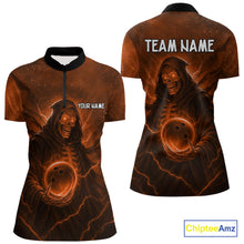 Load image into Gallery viewer, Orange Thunder Lightning Skull Reaper Bowling Shirts For Women Custom Halloween Team Bowling Jerseys NQS10680