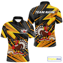 Load image into Gallery viewer, Custom Funny Turkey Bowling Shirts For Men, Black and Yellow Camo Thanksgiving Bowling Shirt Team NQS10683