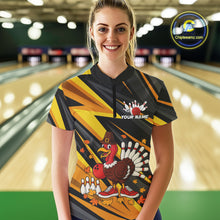 Load image into Gallery viewer, Custom Funny Turkey Bowling Shirts For Women, Black and Yellow Camo Thanksgiving Bowling Shirt Team NQS10683